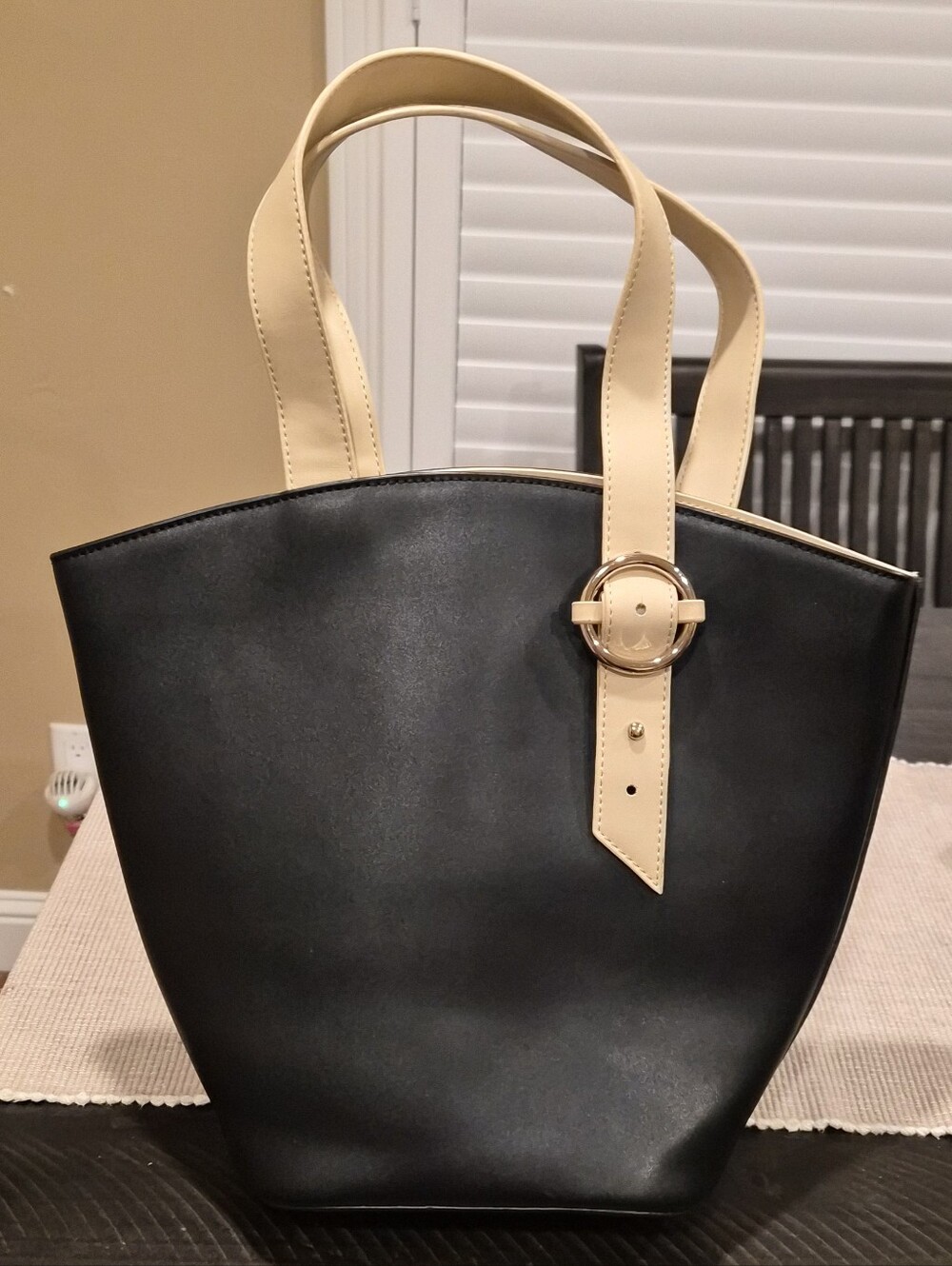 Classic Black Tote with Cream Straps